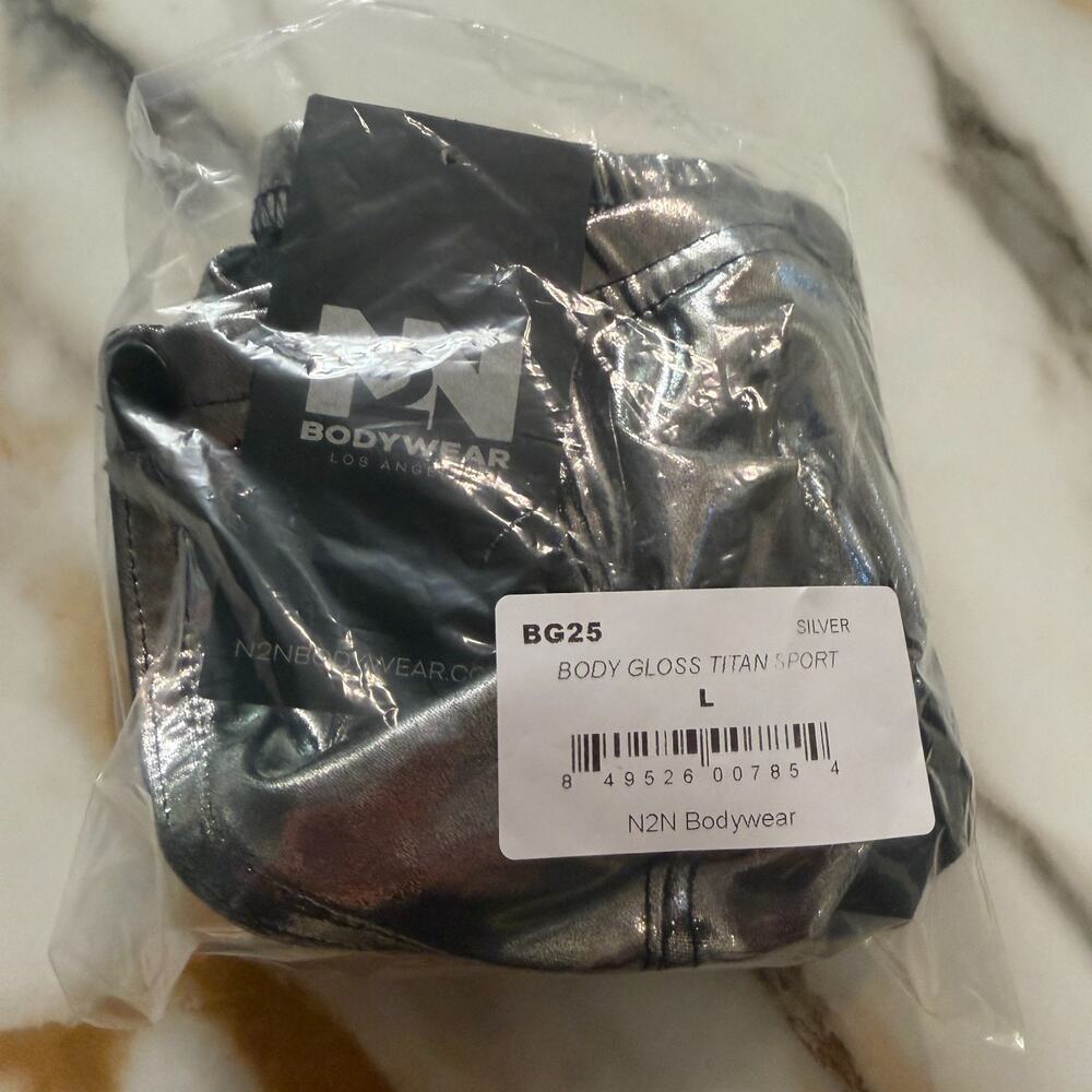 NEW N2N Bodywear Mens Body Gloss Titan Sport O-Ring Swim Brief Silver Size Large - Picture 12 of 14